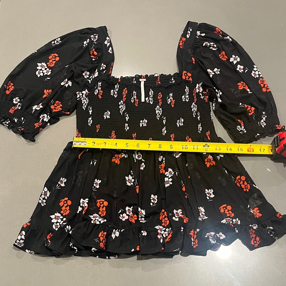 Free People Floral Black and Red Top